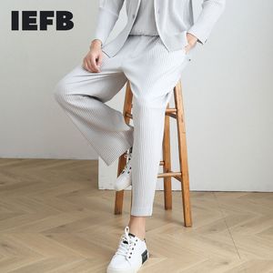 IEFB /Herrenbekleidung Frühling plissierte lässige gerade Hosen trendige lockere knöchellange elastische Taillenfaltenhose 9Y3843 JF150 210524