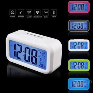 Plástico mudo banheiro Digital Despertador Domiciliar Domiciliar LCD Relógios Smart Temperatura Bonito Photosensitive Snooze Calendário Nightlight