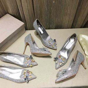 Designer crystal lady dress shoes luxury sequins rhinestone flat 6.5 10.5cm sexy pointed bridal wedding pumps