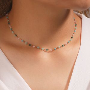 Bohemian Colorful Bead Chain Choker Necklace For Women Green Crystal Beads Necklaces Charm Handmade Party Jewelry