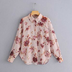 Kobiety Moda Floral Print Przezroczysty Szyfonowa Bluzka Koszula Kobiety Elegancki Z Długim Rękawem Feminina Blusas Chic Koszulki Topy LS3195 210603