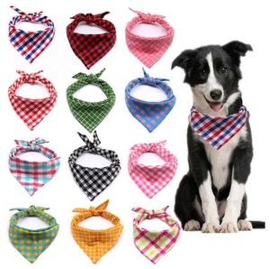 Dog Apparel Small Large Bandana Bibs Cat Scarf Washable Cotton Plaid Printing Puppy Kerchief Pet Grooming Accessories