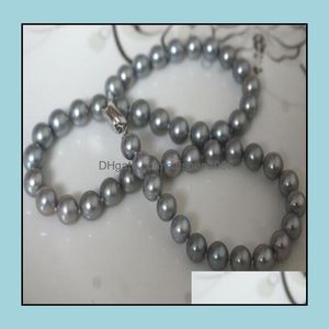 Collane con perline Ciondoli Gioielli 9-10Mm Collana di perle naturali grigie 18 pollici Regalo da donna da sposa Consegna a goccia 2021 Uh1Rn