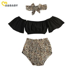 0-18M Summer Cute Baby Girl Leopard Clothes Set Born Infant Outfits Off spalla T shirt Shorts Costumi 210515