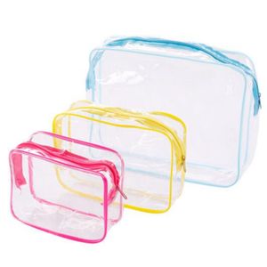 Portable zipper Transparent Cosmetic Bag Bath Wash Clear Makeup Bags Women Organizer Travel PVC Red Blue Yellow