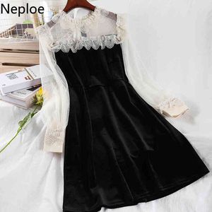 NAPOE Vintage Pleuche Elbiseler Kadın Patchwork Gazlı Bez Elbise See Through Through