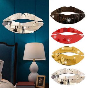 36CM Kiss Lip Mirror Sticker Crystal Acrylic 3D Stickers Decor Sexy Girl Red Lips Decalcomanie per la decorazione della parete di casa