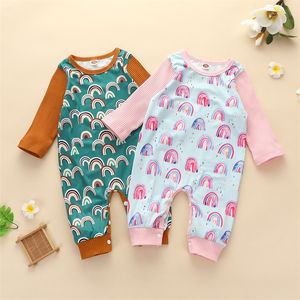 Dzieci Pajacyki Dziewczyny Rainbow Drukuj Kombinezon Infant Maluch Długie Rękaw Body Wiosna Fashional Boutique Climbing Suit Baby 23RZ Y2