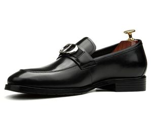 Män kohude klänningskor mode spänne affär casual röda botten loafers party bröllop äkta läder runda tå slip-on formell kontorssko lägenheter brittisk stil