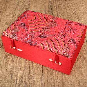 Red Chinese style Silk Jewelry Gift Box Rectangle Jadeware Plaything Storage Case Crafts Photo album Packaging Party Favor