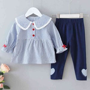 Dziewczyna Ubrania Zestawy Wiosna Jesień Baby Cute Stripe Top + Spodnie 2 sztuk Dzieci Toddler stroje 210515
