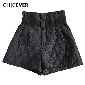 CHICEVER Koreanische Shorts für Frauen Hohe Taille Schärpen Taschen Minimalismus Plus Größe Baumwolle Lose Kurze Weibliche Mode Kleidung 210724