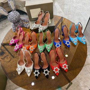 Women AMINA MUADD dress shoes Sandals high heels 7cm 9cm fashion Beach Thick bottom Shoe Alphabet lady Sandal Leather heel slides with full package