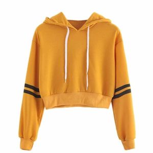 Kadın Moda Kazak Kadınlar Varsity-Çizgili İpli Kırpma Hoodie Kazak Jumper Kırpma Kazak Tops Bırak 210522