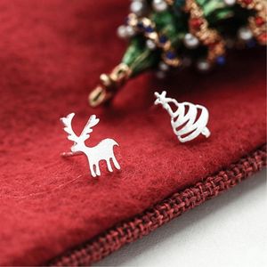 Stud Christmas Tree Deer Gift Asimmetria 925 Sterling Silver Temperamento Personalità Trendy Orecchini femminili SEA183