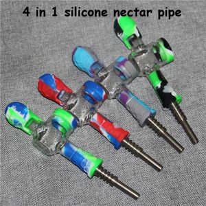 4 in 1 Silicone Smoking Collector Straw pipe Kit Tobacco Hand Pipe with Glass Bowl Titanium Nail Dabber Oil Rig Bong