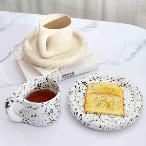Ceramic Mug Nordic Minimalism Ins Fat Big Handle Breakfast Coffee Cup Klein Blue Cute Fat Ceramic Mug Dessert Plate Coffee Mugs G1126