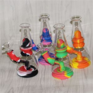 Silicone Plus Bongos de Água de Vidro com Tigela de Quartzo Unhas Tabaco Hookahs Removível Percolador Hookah Dab Rigs Herb Grinder