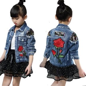 Baby meninas jaquetas jeans para meninos e casacos jaqueta de crianças primavera outono rosa bordado jeans casaco outerwear 211011