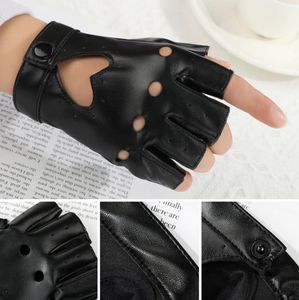 Fashion Punk Heart shaped Gloves Unisex Black PU Leather Fingerless Gloves Solid Female Half Finger Driving Women Men
