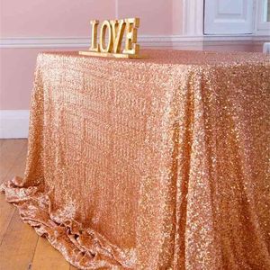 72x72in/90x132in Glitter Sequin RECTANGULAR Tablecloth - Rose Gold Table Cloth for Wedding Party Christmas Decoration 210626