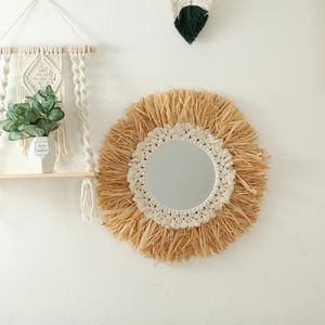 Nordic Boho Wall Handgjorda Bomull Rope Makeup för Farmhouse Bedroom Homestay Dekor Mirror