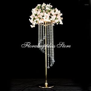 Wholesale reception centerpieces resale online - Party Decoration Crystal Flower Stand Wedding Road Lead Tall Holders Centerpiece Chandelier Metal Vase For Reception