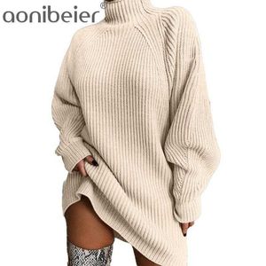 Mulheres tricotadas vestido de camisola de turtleneck outono inverno manter mornos pulôver longa manga sólida casual vestidos de grandes dimensões 210604