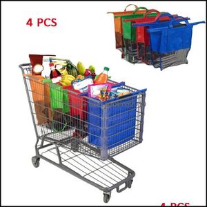 Lagring Huskee Organisation Hem GardenStorage Väskor 4PCS / Set Tjocken Cart Trolley Supermarket Shop Fällbar återanvändbar miljövänlig butik H