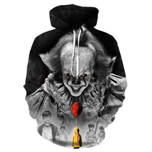 Męskie bluzy bluzy Movie Stephen King Itthe Clown Pennywise 3D Drukowanie Cosplay Costume Mężczyźni Kobiety Kreskówki Halloween Bluza