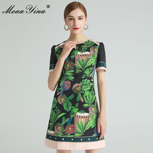 Fashion Designer dress Summer Women's Dress Short sleeve Indie Folk Green leaf Print Dresses 210524