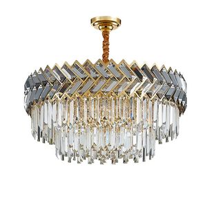 Pendant Lamps Wholesale Luxury Modern Luminaire Suspension Lamp K9 Smoky Grey Crystal Semi Flush Perndant Light For Dinning Room Chandelier