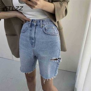 Koreansk stil hål denim shorts för kvinnor sommar vintage baggy streetwear casual jeans kvinna hajuku byxor 210525