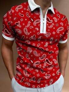 menswear Printed POLO shirt zipper loose T-shirt short sleeved hip hop top men