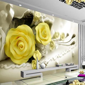 Papel De Parede De Flores Amarelas venda por atacado-Wallpapers D papel de parede Modern Yellow Flowers Mural Sala de estar Restaurante Design de interiores Decoração de interiores Rolo Papel de Parede Floral