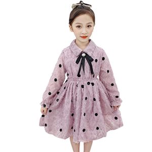 Girl Dress Ponto Pattern S Party Kids Big Bow para Crianças Primavera Fato de Outono 6 8 10 12 14 210528