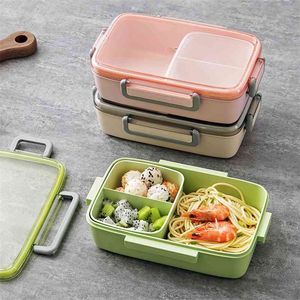 Shai Portable Food Container Mikrovågsugn Lunchlåda Läckagesäker Oberoende Lattice Lunchbox för barn Bento Box 210925