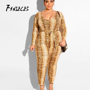 Fanieces Top Quality Sexy Club Jumpsuits Fat Plus Size Women Retro V-Neck Full Sleeve Lace Up Skinny Romper Sreetwear 210520