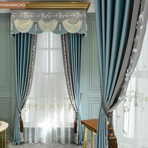 Curtain & Drapes Custom Light Luxury Modern Blue Small Fresh Living Room Bedroom Cloth Blackout Valance Tulle Panel C745