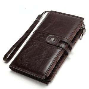 Brieftaschen Design Head Echtes Leder mit Handschlaufe Herren-Designer-Handtasche mit dreifacher Schnalle Herren-Hologramm-Armband-Geldbörse