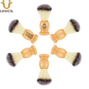 Moq 50 pçs escova de barbear oem odm logotipo cutomizado cabo de madeira com cerdas de náilon barbeiro navalha de cabelo facial barba escovas de barbear