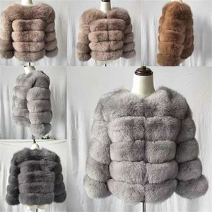 Abrigo de moda Abrigo de piel real corto Abrigos de piel natural para mujer Invierno Mangas de nueve cuartos Ropa cálida Abrigo cálido 211122