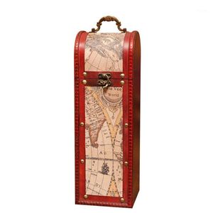 Storage Bottles & Jars Retro Wine Packaging Box Chinese Style Wooden Gift Case PU Leather Single Bottle Container For Party Banquet Ceremony