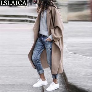 Coat Women Winter Casual Loose Turn Down Collar Fashion Pockets Long Sleeve Single Button Thick Plush Jacket 210515