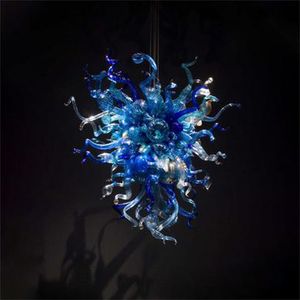 Lampada a sospensione contemporanea 24 * 32 pollici Luci Lampadari di colore blu con lampadine a LED Lampadario in vetro colorato Illuminazione per interni