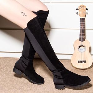 Wholesale black 4cm heel shoes for sale - Group buy Boots Women Over The Knee Spring Thigh High Suede Ladies Black Long Booties Elastic cm Block Heels Shoes Size