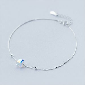 Real 925 Sterling Silver Cube Beads Anklets Fashion Summer Ankle Bracelets Women Girls Simple Foot Chains for Birthday