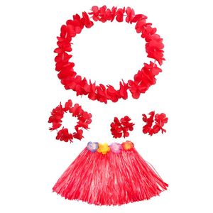 Hawaiianische Hula Kleider großhandel-Dekorative Blumen Kränze Kinder Hawaiian Hula Gras Rock Strand Kleid Lei Blume Stirnband Mädchen Kostüm Set Festliche und Partybedarf