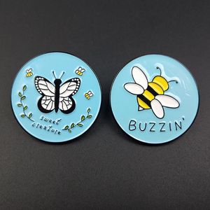 Pins, Brooches Fashion Enamel Blue Round Badge Butterfly Bee Pins Badges For Backpack Metal Pin Gifts Jewelry Brooch DIY Clothes Hats