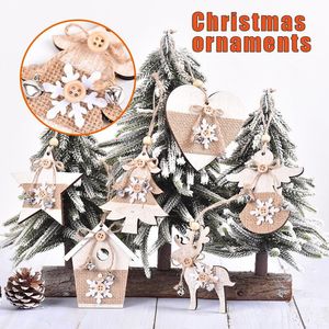 Dekoracje świąteczne Drewniany ornament Przycisk Burlap Design Xmas Drzewo Wiszące Tagi Decor Sezonowe Wisiorek Dla Party Home